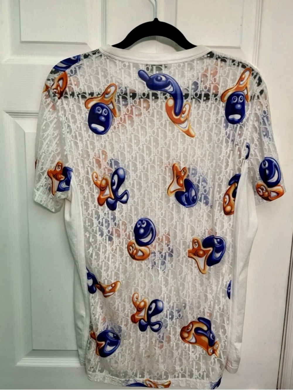 Dior Oblique Sheer Mesh See Through Kenny Scharf White Sz M Shirt - Picture 2 of 6